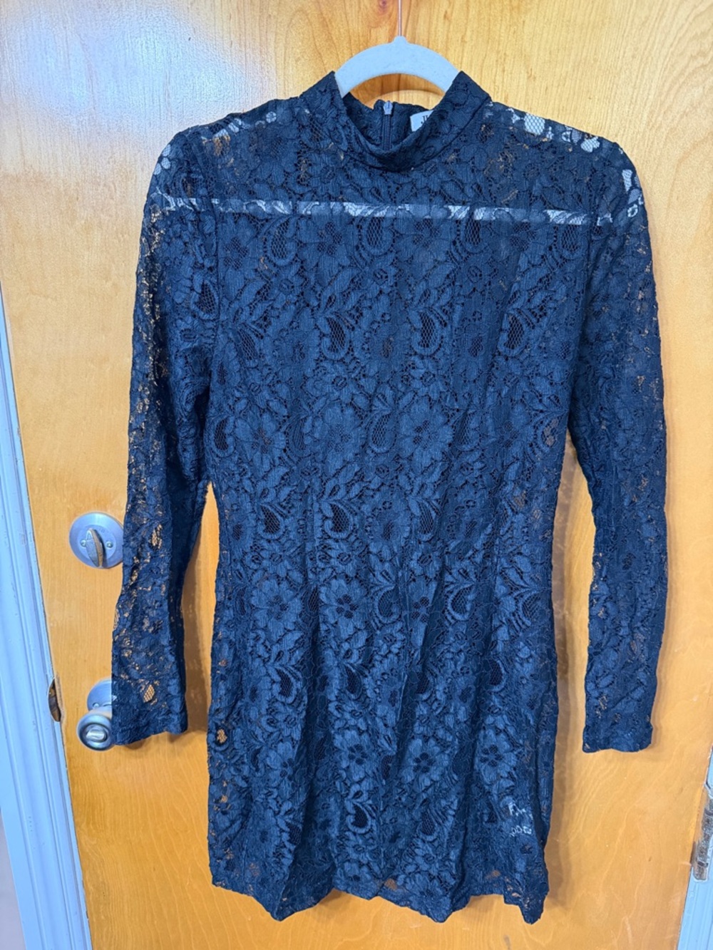 JustFab Black Floral Lace Long-Sleeve Dress